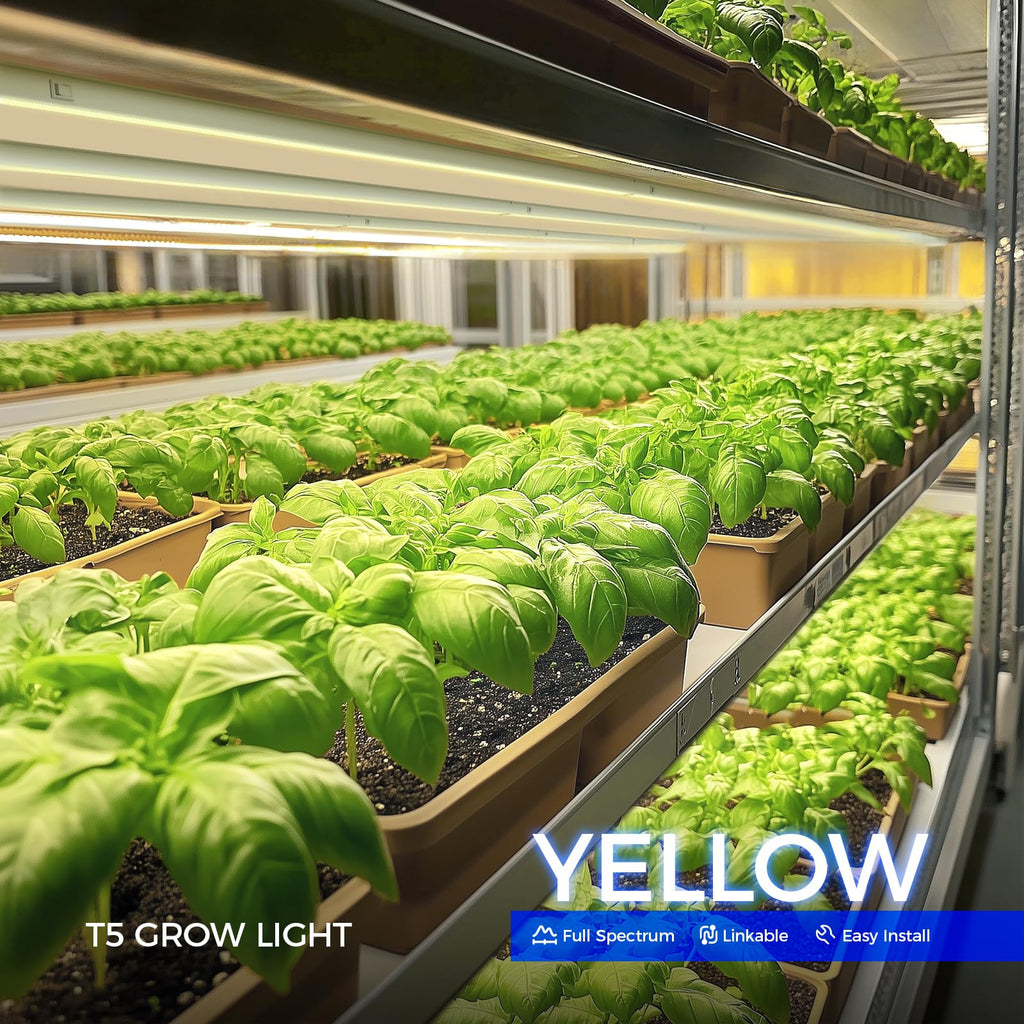 Barrina Grow Lights for Indoor Plant, T5 1FT Full Spectrum, Yellow, 4 Packs | Black Cover LED Grow Light Strips, Linkable, Plant Light for Indoor Plants Growing, 3 Mounting Modes, Separate On/Off