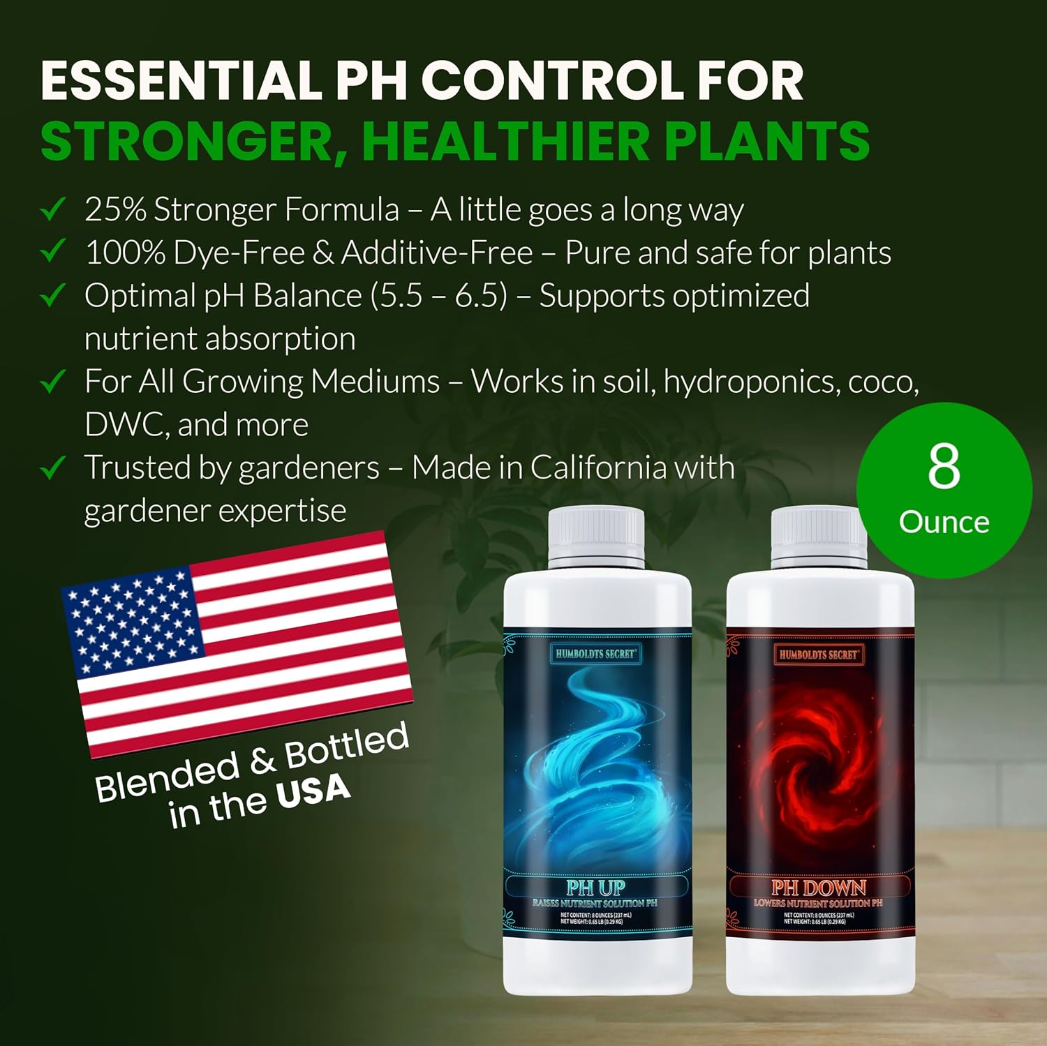 Humboldts Secret pH Up and pH Down Control Kit | Liquid Nutrient Solution Balancer for Plants | for Soil, Hydroponic, Coco, and DWC Systems | Supports Nutrient Absorption and Growth | 8 Ounce