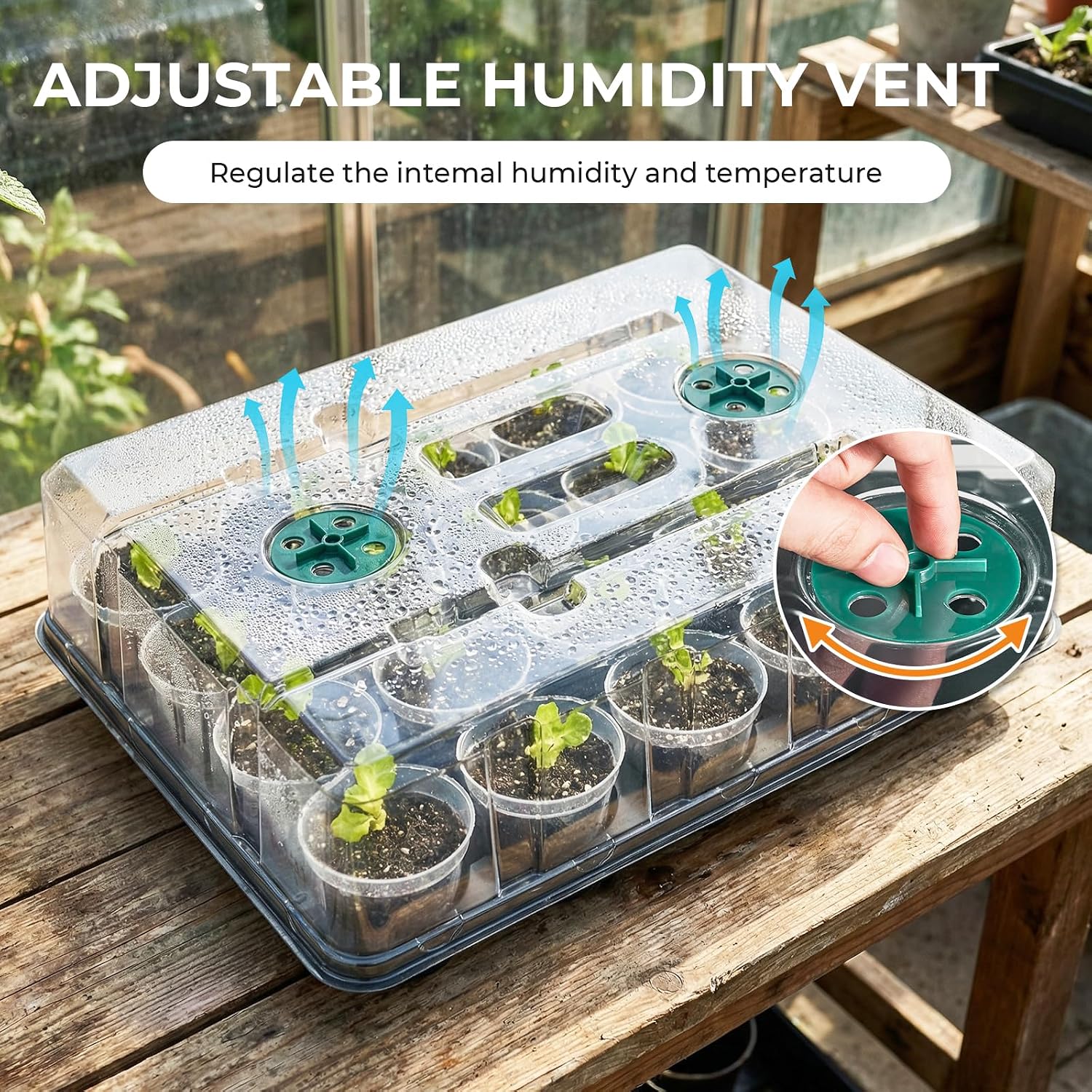 4 Pack 20 Cell Seed Starting Trays with 4 Vented Humidity Domes | Compatible with standard 3 inch nursery pots. Thick reusable trays have deep cells, raised bases and adjustable dome vents.