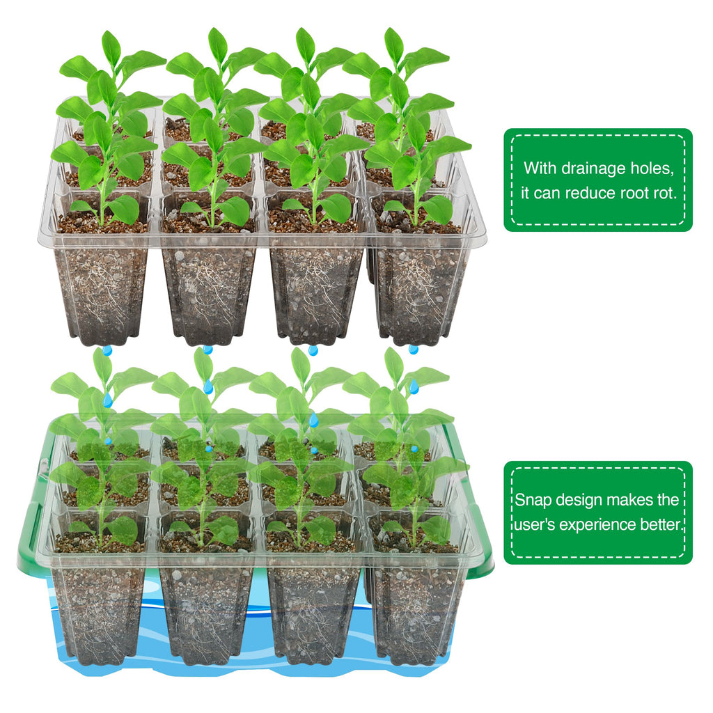 10-Pack Seed Starter Trays, Tall Dome, Base, 12-Cell Tray, Clear | 10 Seedling Kits with Tall Domes for Large Seed Starting. Adjustable Vents, Clear Trays & Heat Mat Compatibility, Indoor Use