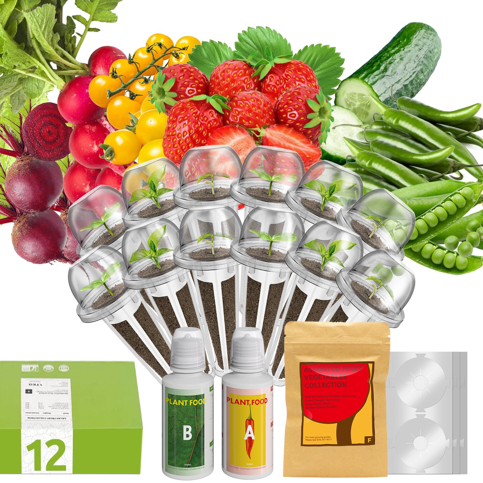 inbloom 12-Pod Pepper Seed Pod Kit for AeroGarden, iDOO, Ahopegarden Hydroponic Growing System, Include Cucumber, Red&Golden Tomato, Red Chili Pepper, Green&Yellow Pepper, Purple Pepper, 400+ Seeds