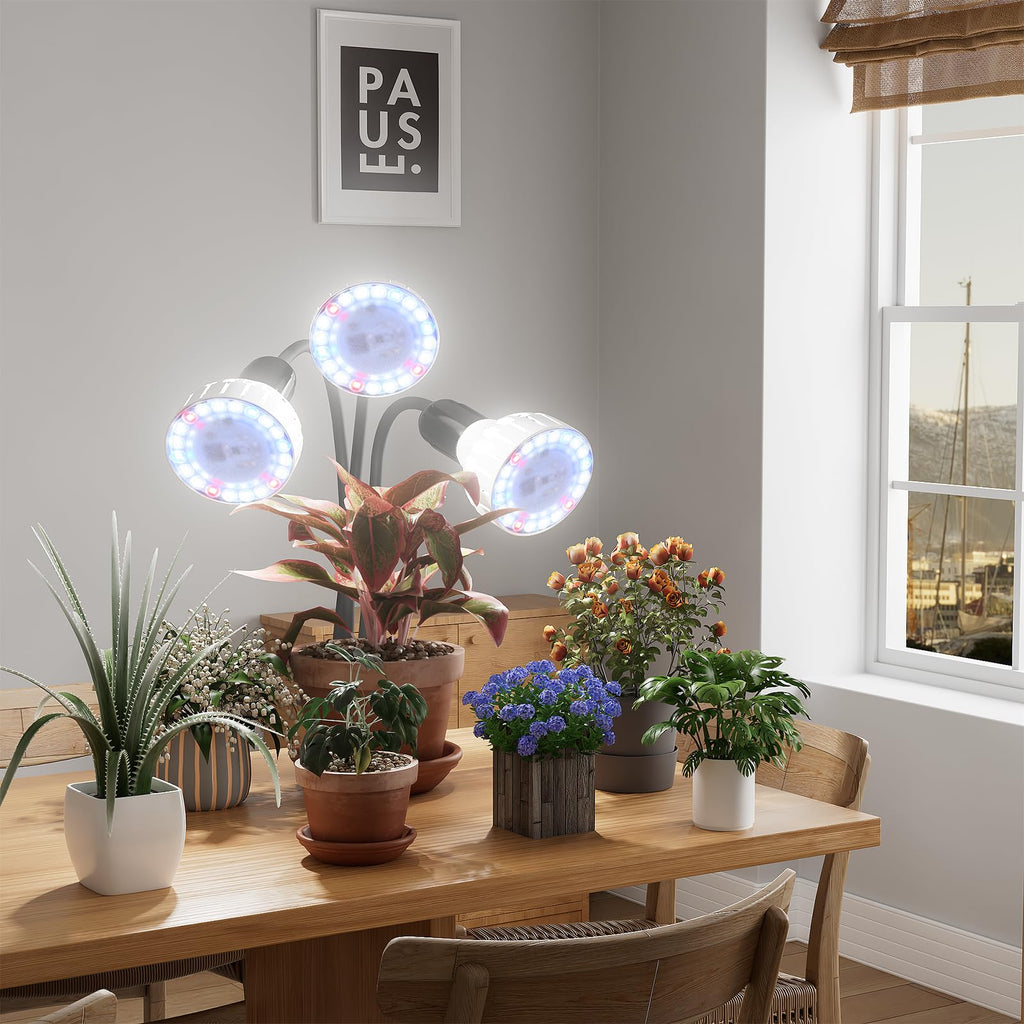 Grow Light,24W (160Watts Equiv) 5000K White Full Spectrum LED Growing Lamp Clip on Desk for Indoor Plants,Bulbs Replaceable & Non-dimmable (Black, 80Watts)