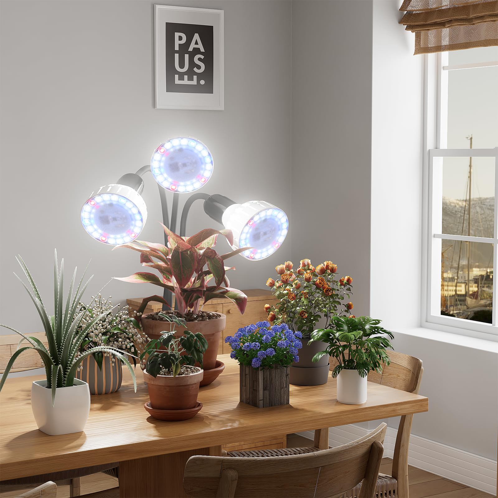 Grow Light,24W (160Watts Equiv) 5000K White Full Spectrum LED Growing Lamp Clip on Desk for Indoor Plants,Bulbs Replaceable & Non-dimmable (Black, 80Watts)