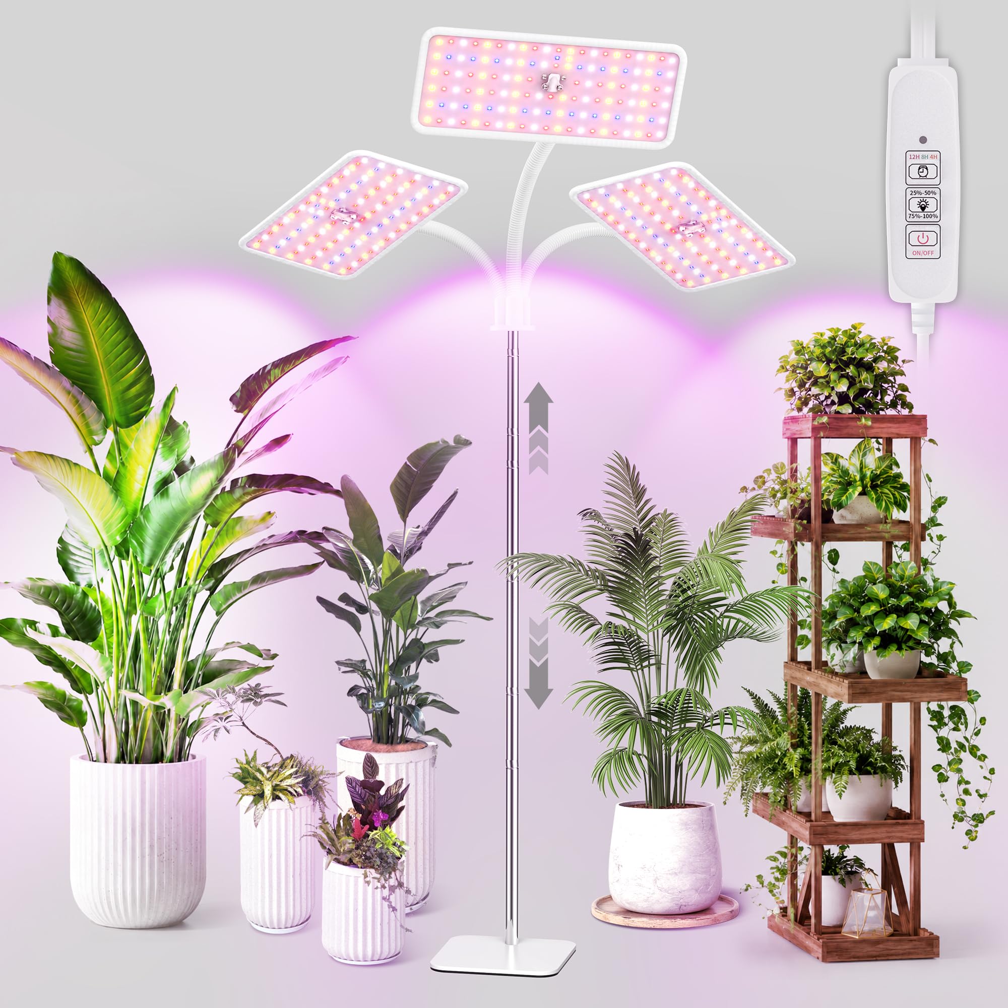 KINGPLUS Grow Lights with Stand, Full Spectrum Growing Light for Indoor Plants, 120 LEDs, 4 Dimmable Levels, Timer 4/8/12h, 12-60inches Height Adjustable,18w, Ideal for Desk Small Plants | 120 LEDs Full Spectrum Plants Growing Light, 12-60" Height Adjusta