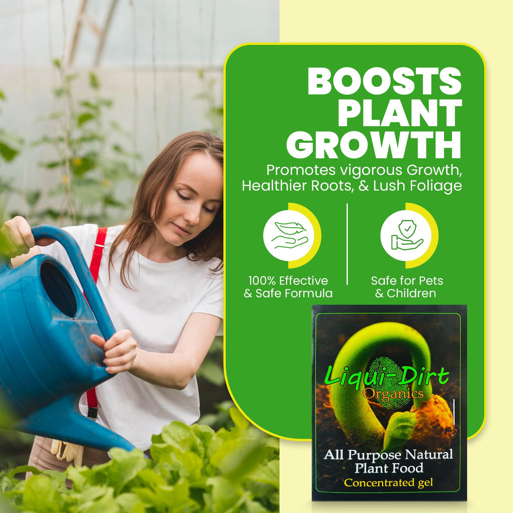 LiquiDirt Organic All-Purpose Plant Food - 100% Bio-Digested Liquid Fertilizer for Indoor Houseplants, Succulents, Herbs & Garden - Won't Burn Roots - Makes 250+ Gallons