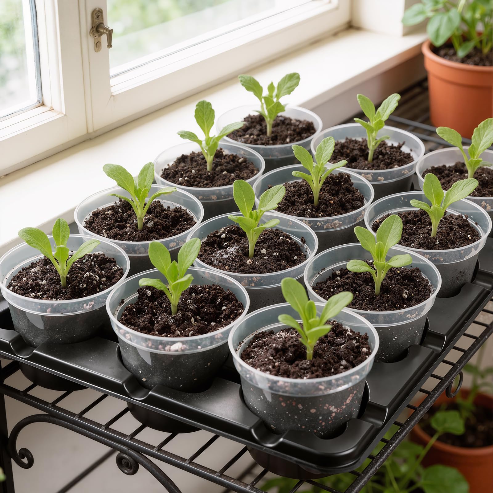 4 Pack 20 Cell Seed Starting Trays with 4 Vented Humidity Domes | Compatible with standard 3 inch nursery pots. Thick reusable trays have deep cells, raised bases and adjustable dome vents.