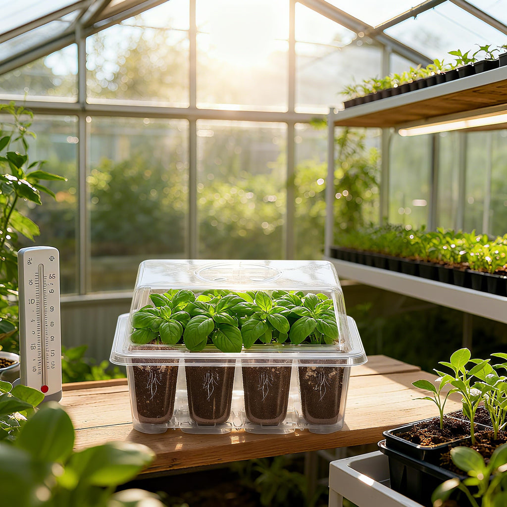 10-Pack Seed Starter Trays, Tall Dome, Base, 12-Cell Tray, Clear | 10 Seedling Kits with Tall Domes for Large Seed Starting. Adjustable Vents, Clear Trays & Heat Mat Compatibility, Indoor Use