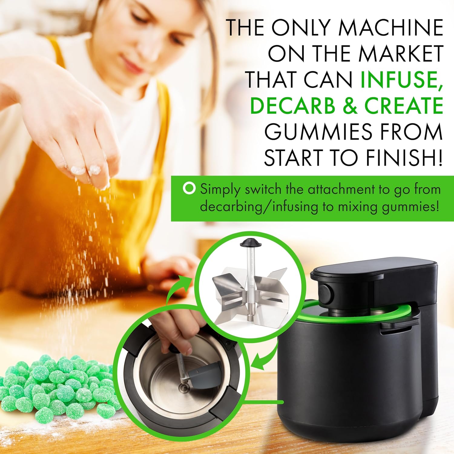 3-in-1 Decarboxylator, Oil Infuser Machine, Gummy & Magic Butter Maker Kit | Decarb Herbs, Infuse Oils Butters & Tinctures, Mix Gummies, 3-in-1 Infusion Buds Kit Includes Recipe Book and All Accessories
