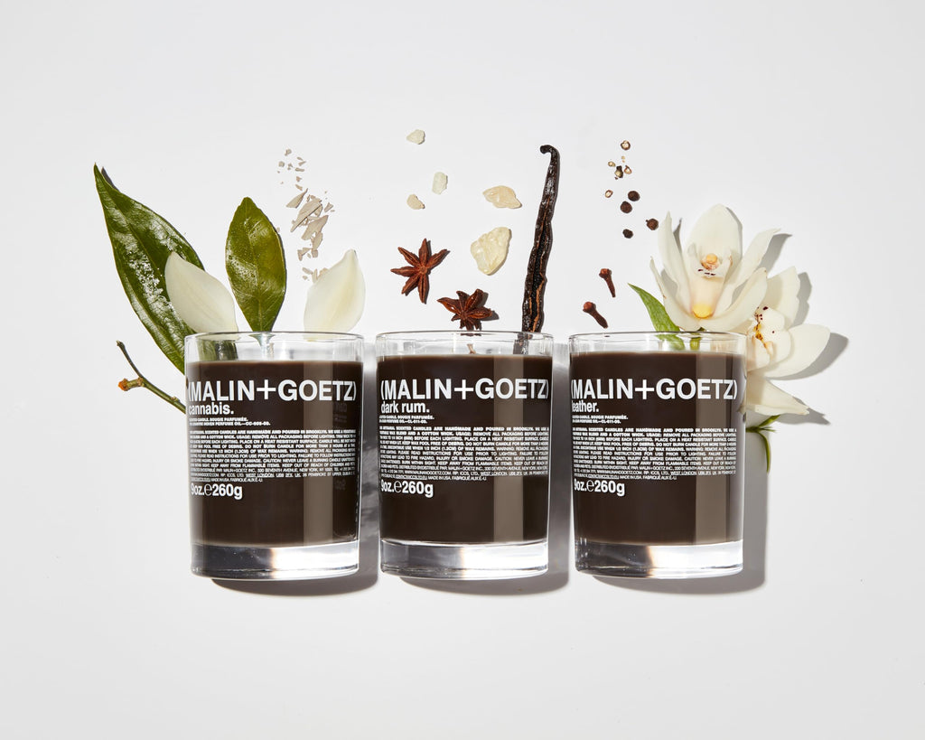 MALIN+GOETZ 9oz Scented Candle | Hand-Poured Soy Wax with Unique Fragrance Blends | Clean-Burning, Vegan & Cruelty-Free | Bergamot, Sage, Otto, Tomato, Strawberry, Cannabis, Dark Rum & Leather