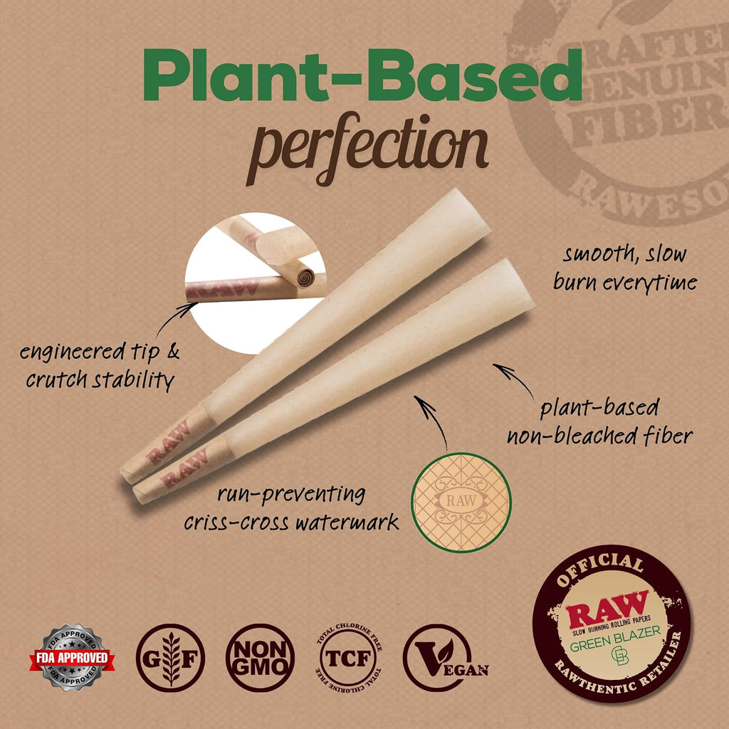 RAW Cones Classic King: 50 Pack, Pre Rolled Cones Rolling Papers, 109 mm | Food Grade Container, Green Blazer Preroll Loader, Patented Slow Burn, All Natural RAWthentic, Rolling Papers & With Tips