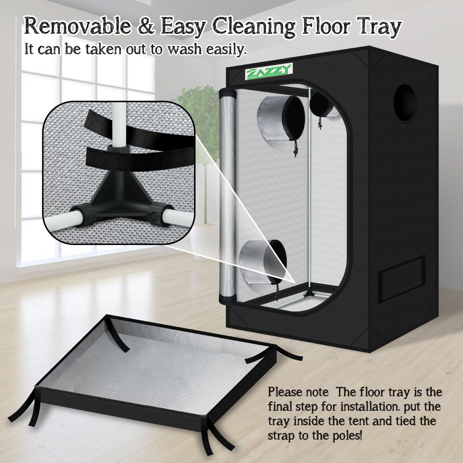zazzy 3'X3' Grow Tent 32"x32"x63", High Reflective Mylar Growing Tent | Observation Window, Removable Floor Tray and Tool Bag for Planting Indoor Fruit Flower Veg