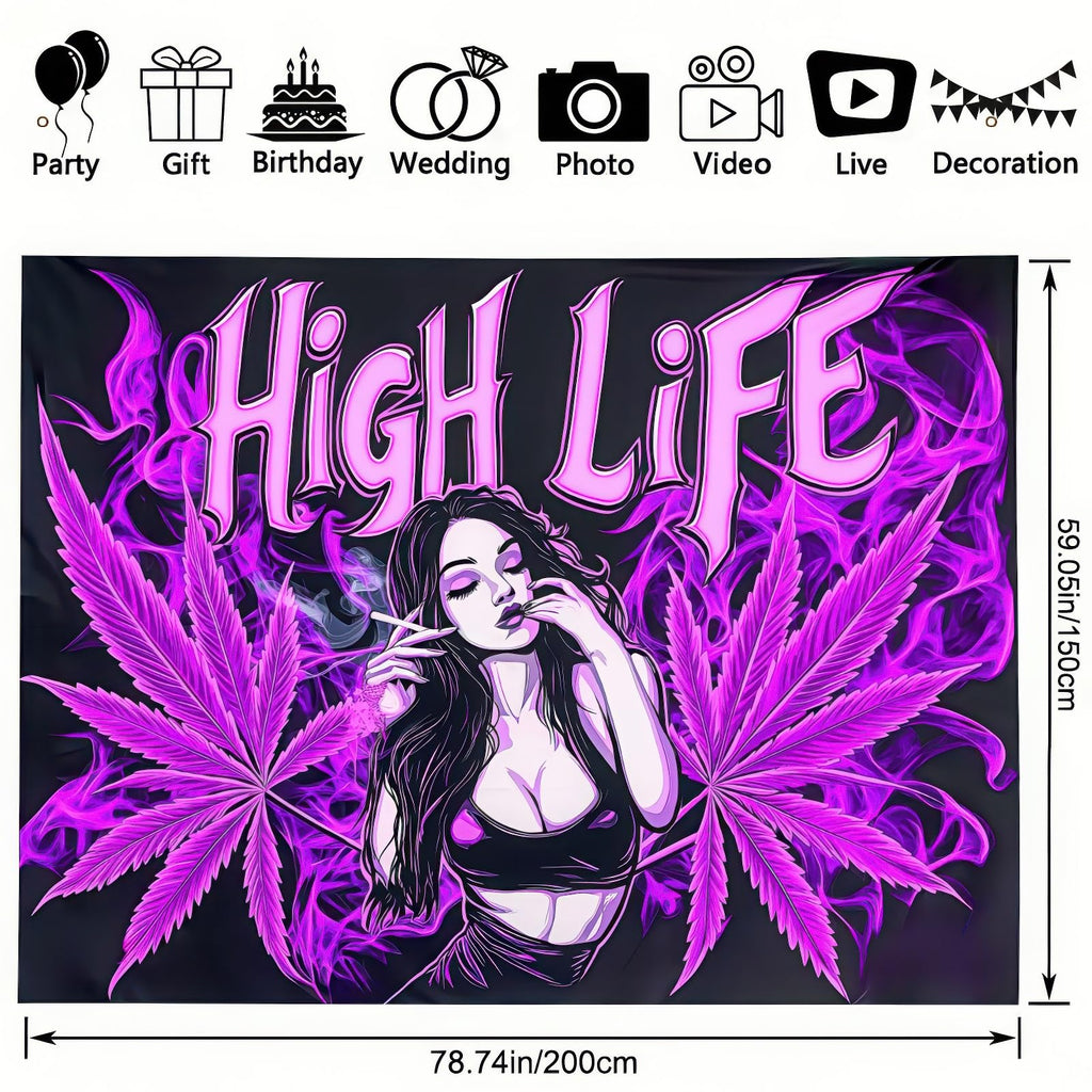 BlissYard Blacklight Tapestry Cannabis Leaf Bedroom Decor 78 x 59 Inch | Cannabis Leaf UV Wall Hanging Smoking Neon Backdrop for Bedroom Party Dorm Style