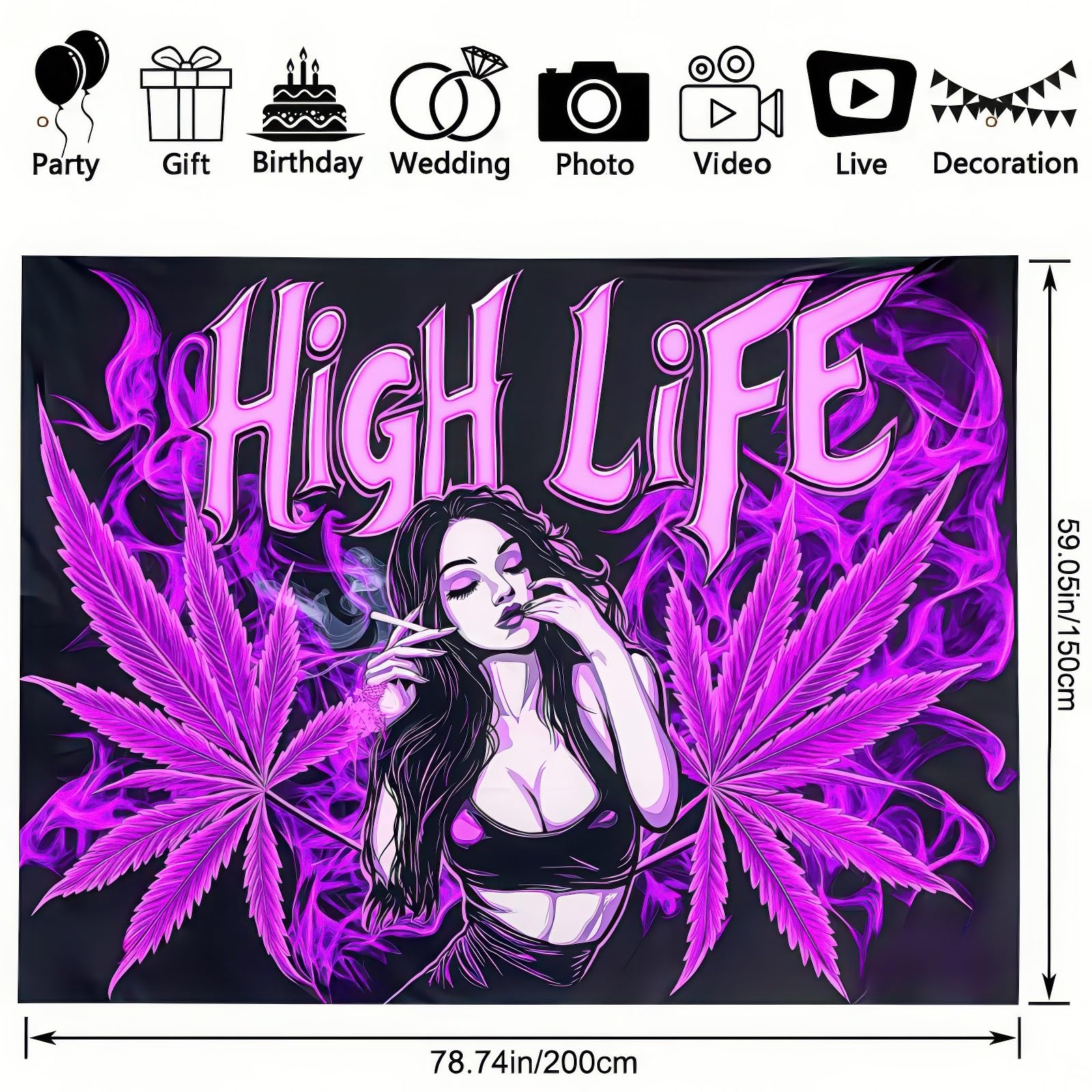 BlissYard Blacklight Tapestry Cannabis Leaf Bedroom Decor 78 x 59 Inch | Cannabis Leaf UV Wall Hanging Smoking Neon Backdrop for Bedroom Party Dorm Style
