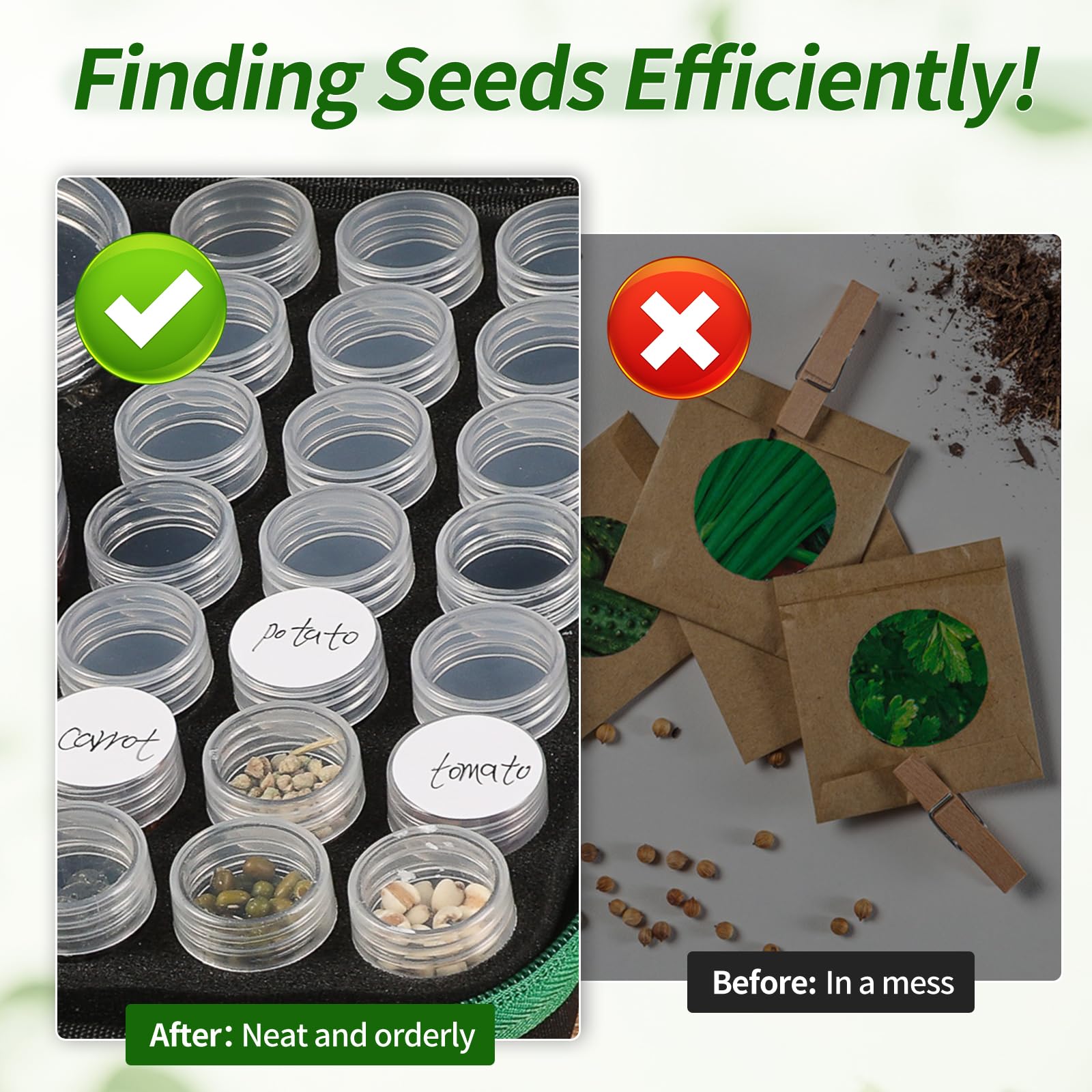 Douorgan Seed Storage Box, Portable Seed Saving Box, Sturdy Seed Organizer Kit Seed Envelopes Funnel Label, Seed Container for Flower Plants Vegetable Seed, M-60 Slots