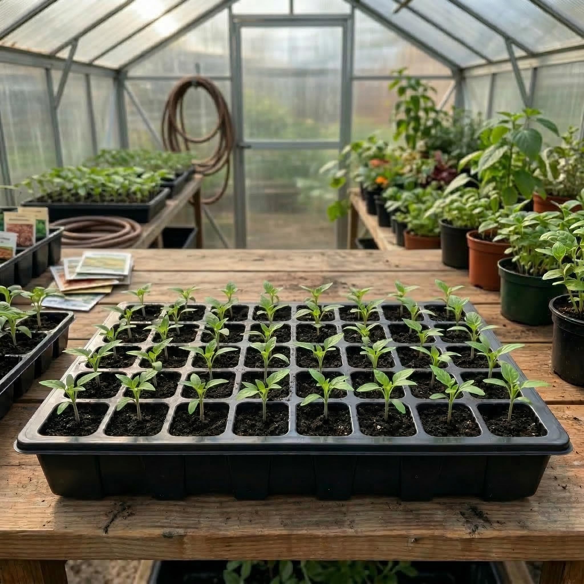 Gardzen 5-Set Seed Starter Tray Kits, Durable Plant Germination Trays with Humidity Vented Domes and Bases, Ideal for Seed Starting, Indoor Gardening, and Greenhouse (Total 200 Cells) | Durable Plant Germination Kit with Humidity Control Domes for Indoor
