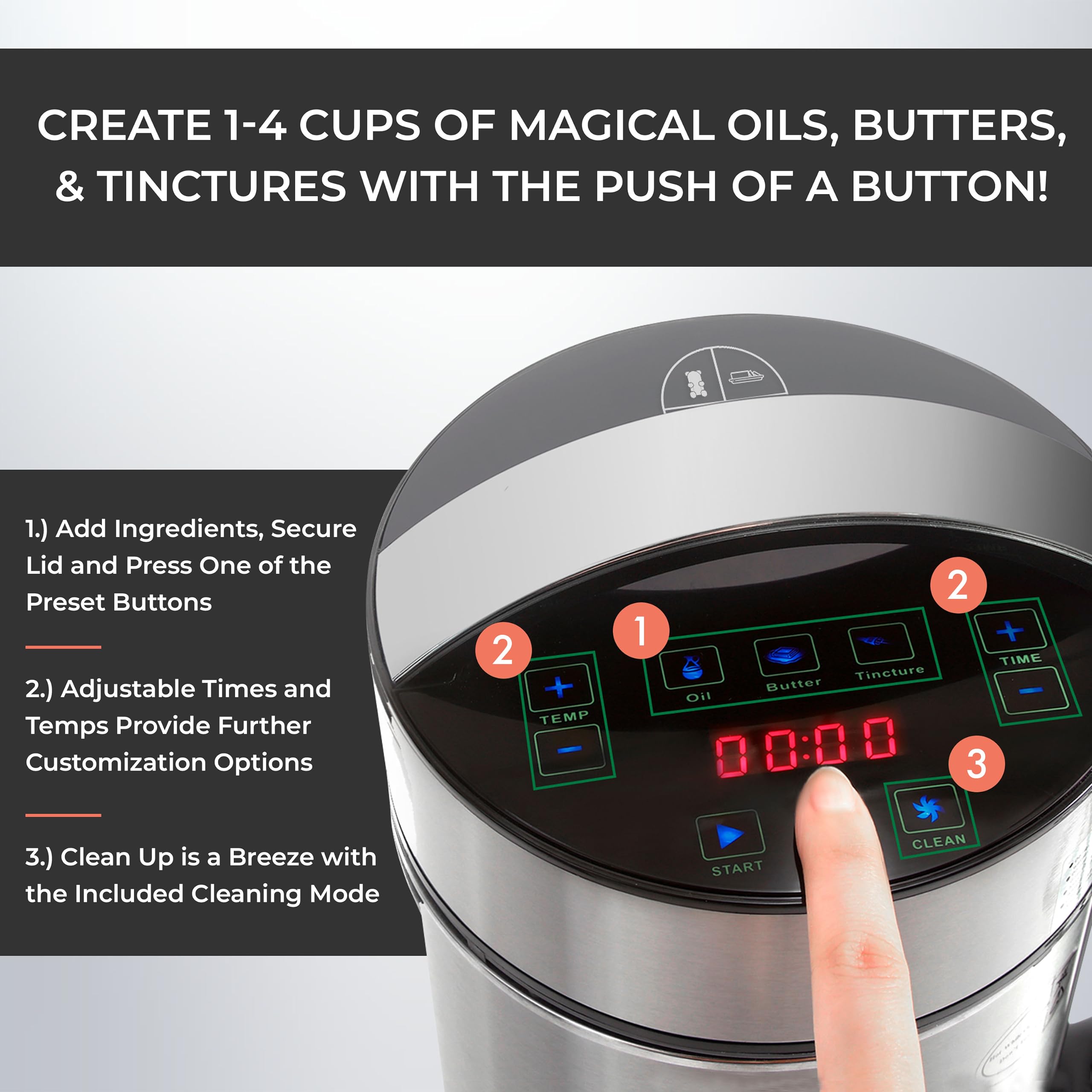2-in-1 Herb Decarboxylator and Infuser, Oil Infuser & Butter Maker Machine | Magically Decarb Herbs, Infuse Butter Oil and Tinctures, - Complete Kit with Recipe Book & All Accessories, 3 Cups Capacity