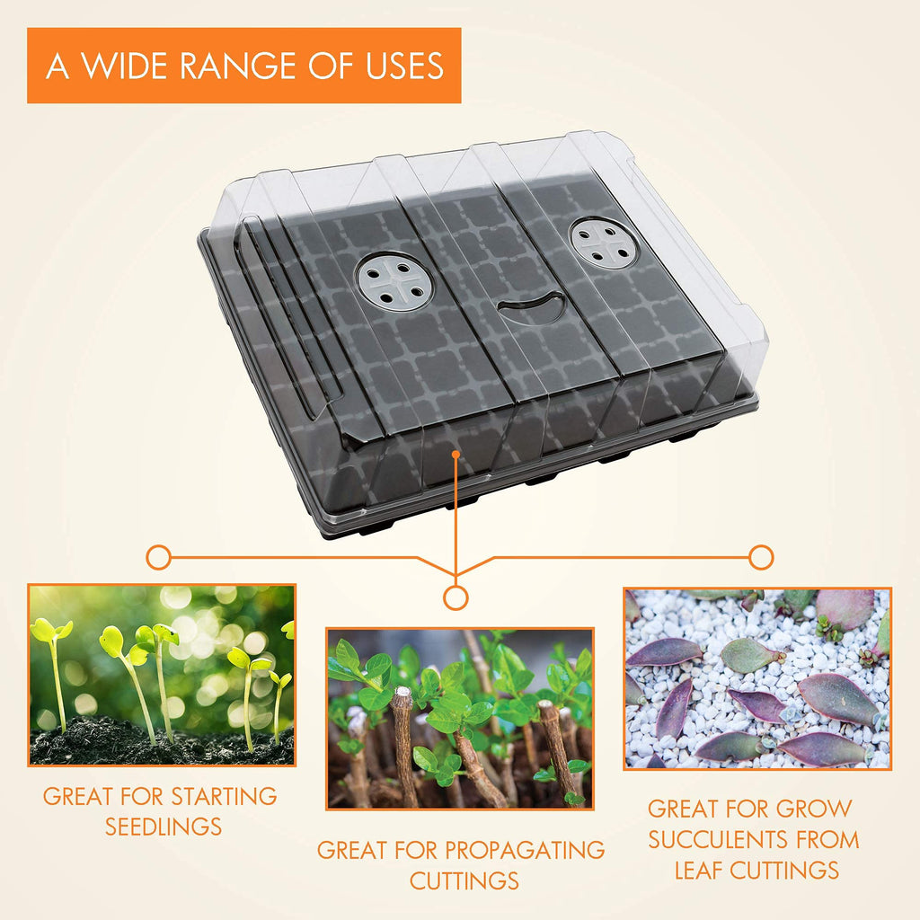 Gardzen 5-Set Seed Starter Tray Kits, Durable Plant Germination Trays with Humidity Vented Domes and Bases, Ideal for Seed Starting, Indoor Gardening, and Greenhouse (Total 200 Cells) | Durable Plant Germination Kit with Humidity Control Domes for Indoor
