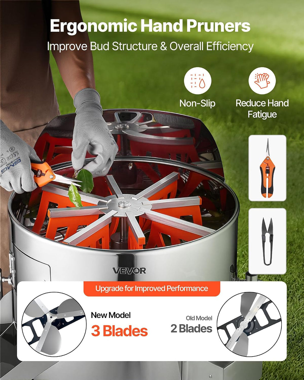 VEVOR Electric Bud Leaf Trimmer, 18 in Tiltable Bud Trimmer with Sharp Stainless Steel Blades, Adjustable Speed, Hydroponic Cutting Machine with Collection Bag Hand Pruner & Scissors, for Leaves Buds