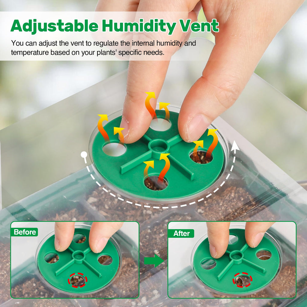 10-Pack Seed Starter Trays, Tall Dome, Base, 12-Cell Tray, Clear | 10 Seedling Kits with Tall Domes for Large Seed Starting. Adjustable Vents, Clear Trays & Heat Mat Compatibility, Indoor Use