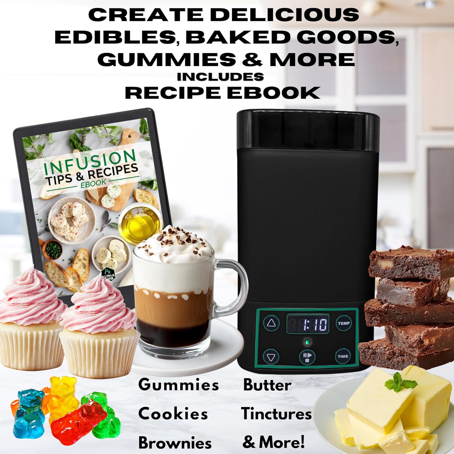 2 in 1 Decarboxylator & Infuser Machine for Butter, Oil & 2 Gummies Molds | Easy Butter Infusion Decarboxylation Machine, Includes Recipe eBook, 2 gummy trays