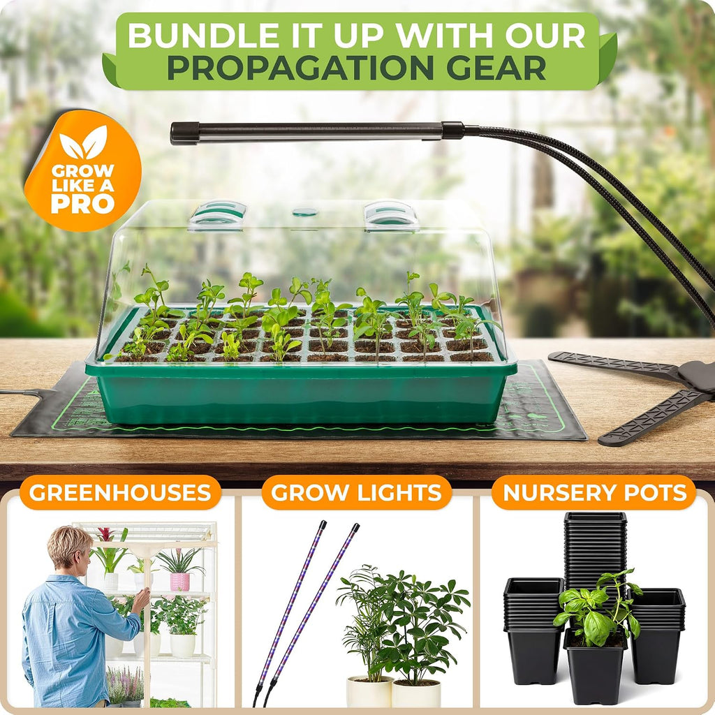 Seed Starter Tray with Grow Lights and Heating Mat - 40 Cell Plant Germination Tray with 4.7" Humidity Dome Seed Starter Kit for Indoor Seed Starting and Propagation