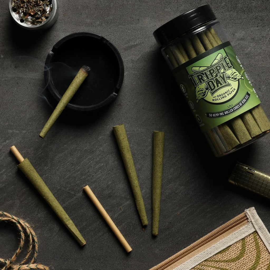 Trippie Day 50 Pre rolled Pressed Hemp Cones | Includes Packing Sticks | 1 1/4 size (84mm)