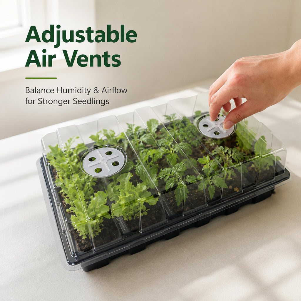 Gardzen 5-Set Seed Starter Tray Kits, Durable Plant Germination Trays with Humidity Vented Domes and Bases, Ideal for Seed Starting, Indoor Gardening, and Greenhouse (Total 200 Cells) | Durable Plant Germination Kit with Humidity Control Domes for Indoor