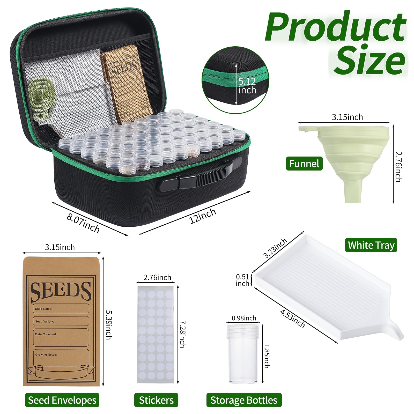 Douorgan Seed Storage Box, Portable Seed Saving Box, Sturdy Seed Organizer Kit Seed Envelopes Funnel Label, Seed Container for Flower Plants Vegetable Seed, M-60 Slots