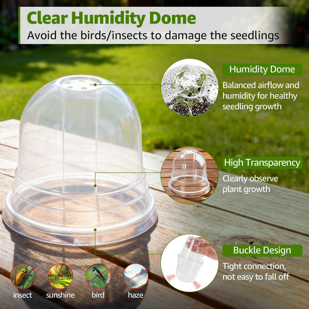 MIXC Plant Nursery Pots with Humidity Dome 4" Soft Transparent Plastic Gardening Pot Planting Containers Cups Planter Small Starter Seed Starting Trays for Seedling with 10pcs Plant Labels，30 Sets