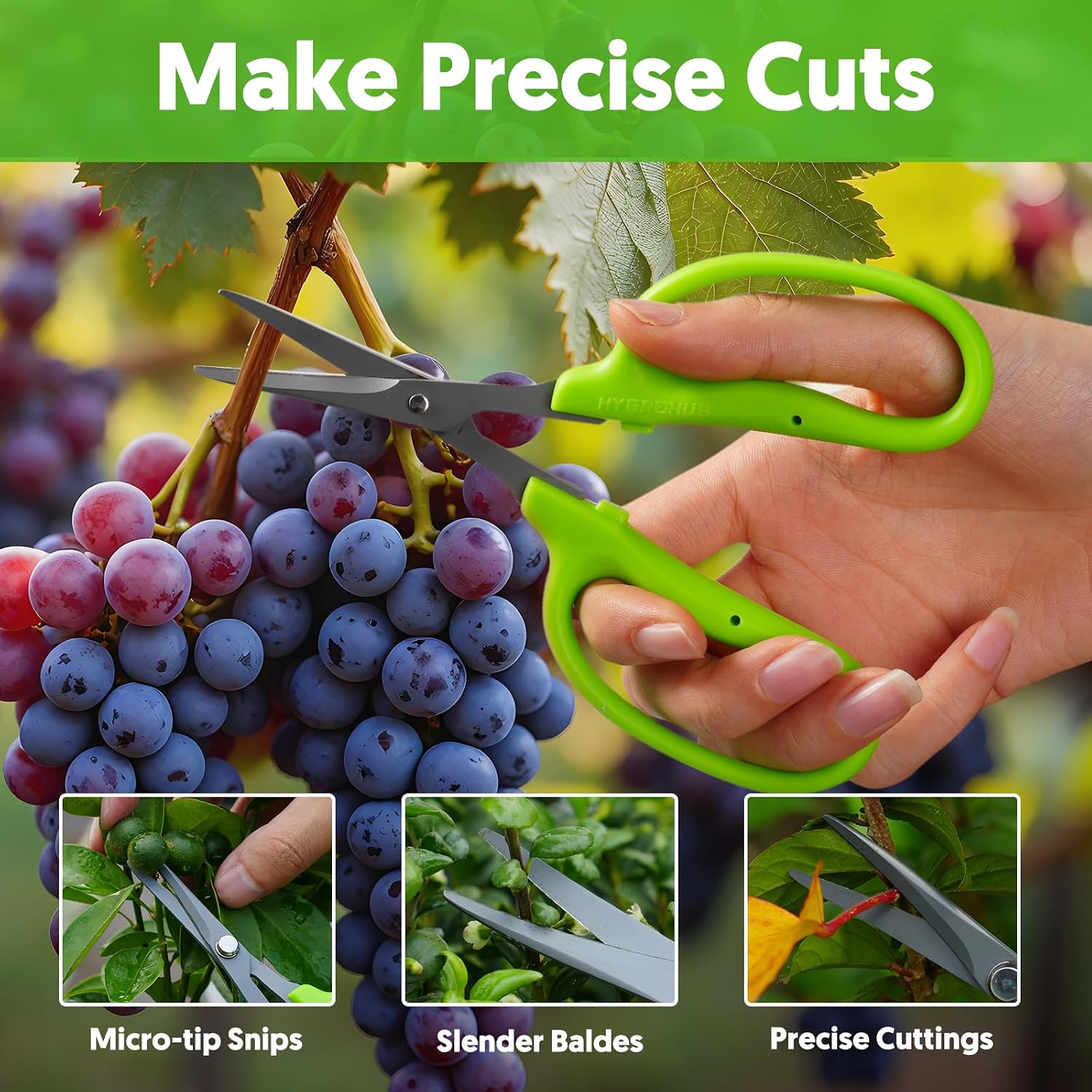 Garden Scissors, 6-in Curved Blade Pruning Shears, Non-Stick Coated Steel | Sharp Small Gardening Snips for Plants, Herbs, Flowers in Grow Tent and Hydroponics, Garden Trimming Tools, Easy to Clean