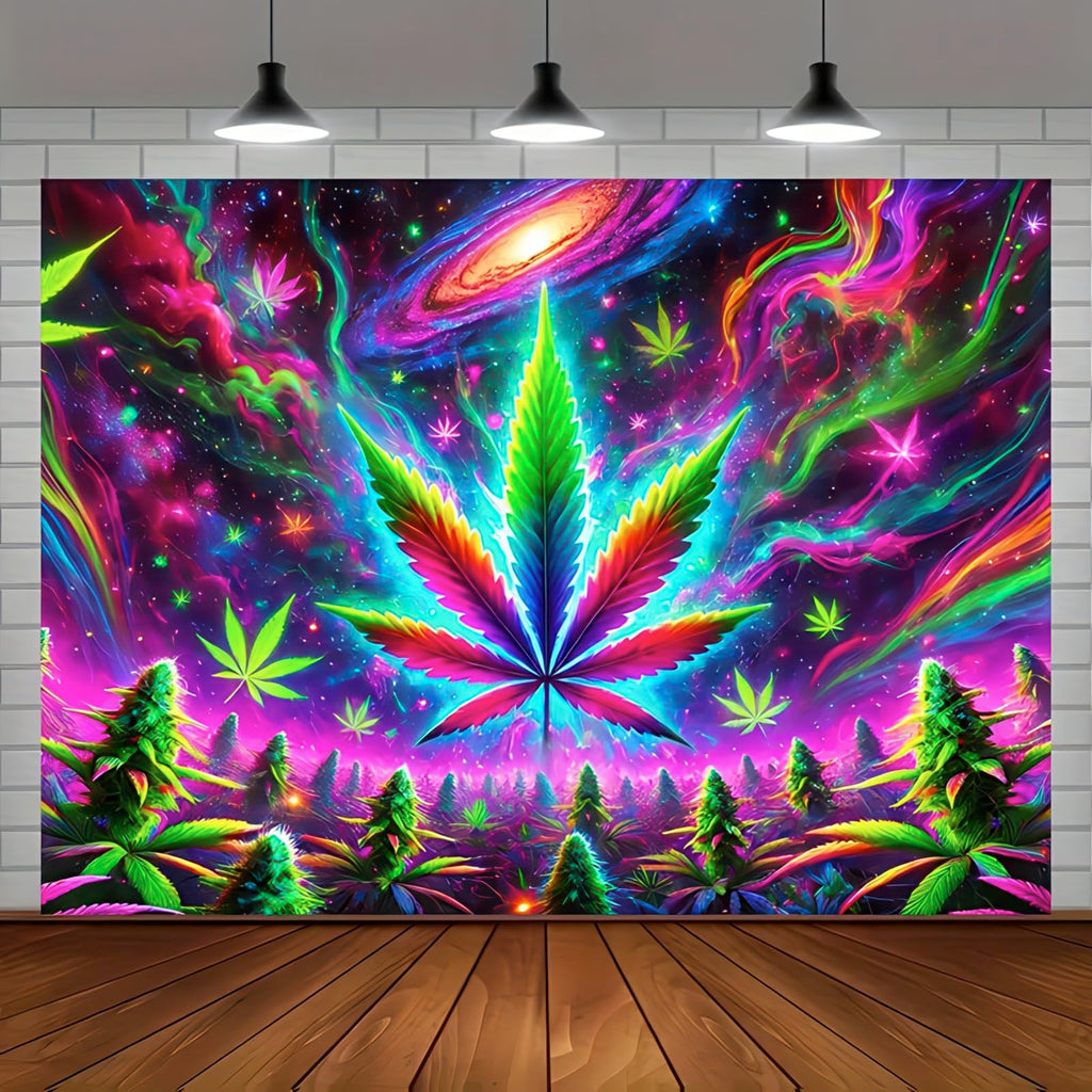 BlissYard Blacklight Tapestry Cannabis Leaf Bedroom Decor 78 x 59 Inch | Cannabis Leaf UV Wall Hanging Smoking Neon Backdrop for Bedroom Party Dorm Style