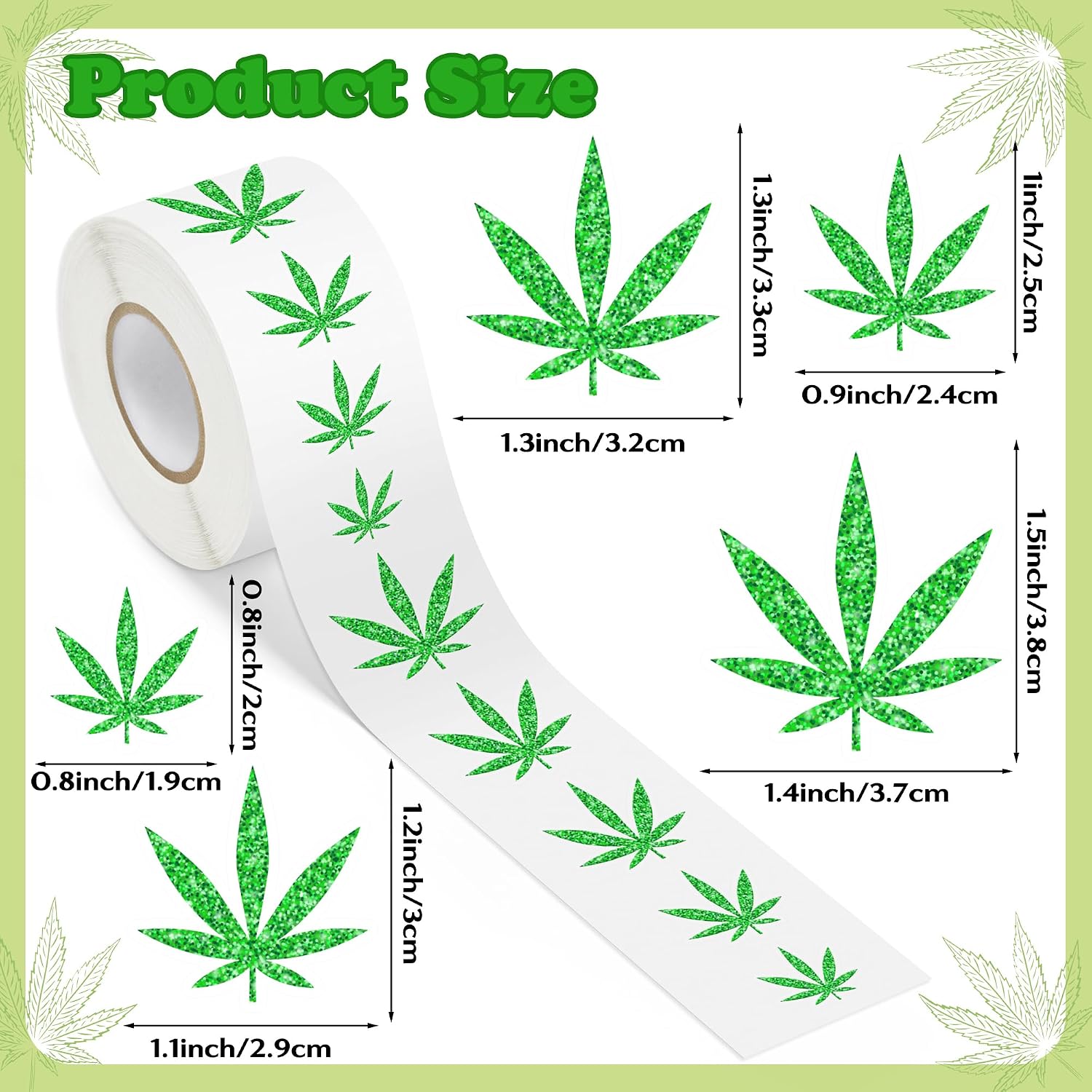 Weed Marijuana Stickers for Adult - 1 Roll 1000pcs Green Weed Decal Decorations, Cute Leaf Vinyl Sticker Label for Laptop Water Bottle Car Luggage Skateboard Party Decor Gift (Green)
