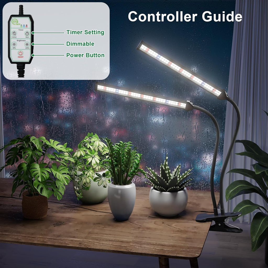 Grow Light,24W (160Watts Equiv) 5000K White Full Spectrum LED Growing Lamp Clip on Desk for Indoor Plants,Bulbs Replaceable & Non-dimmable (Black, 80Watts)