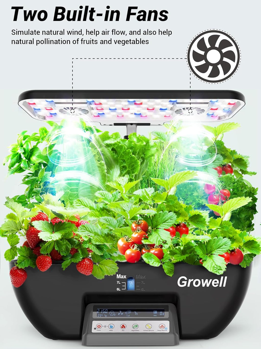 Growell Hydroponics Growing System Kit, 17 Pods Herb Garden with 102 28W Full-Spectrum Grow Lights & 2 Fans, Indoor Garden with Water Pump, 10L Water Tank, Auto Timer, Height Adjustable (Black & Grey)