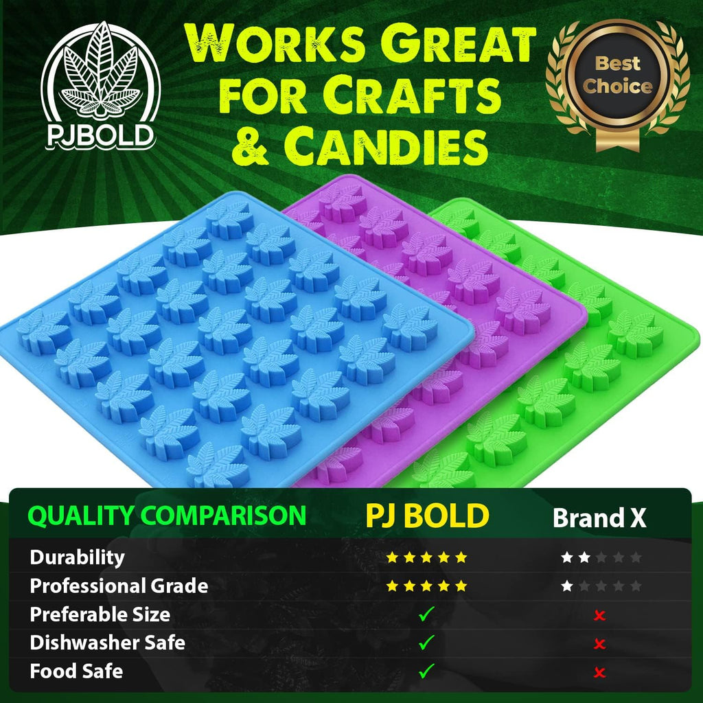 Marijuana Leaf Gummy Molds Silicone Candy Mold Kit - 3 Pack