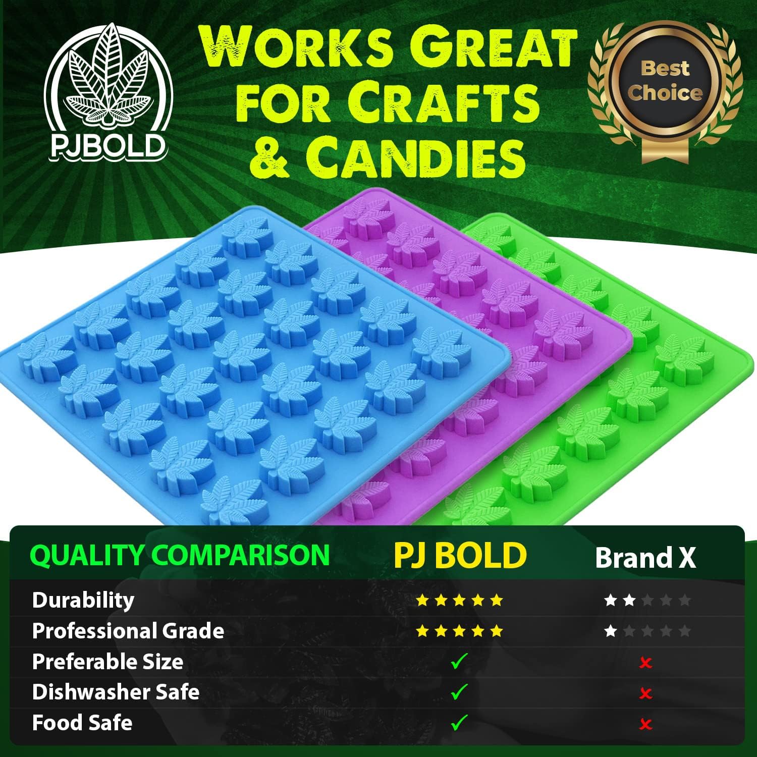 Marijuana Leaf Gummy Molds Silicone Candy Mold Kit - 3 Pack