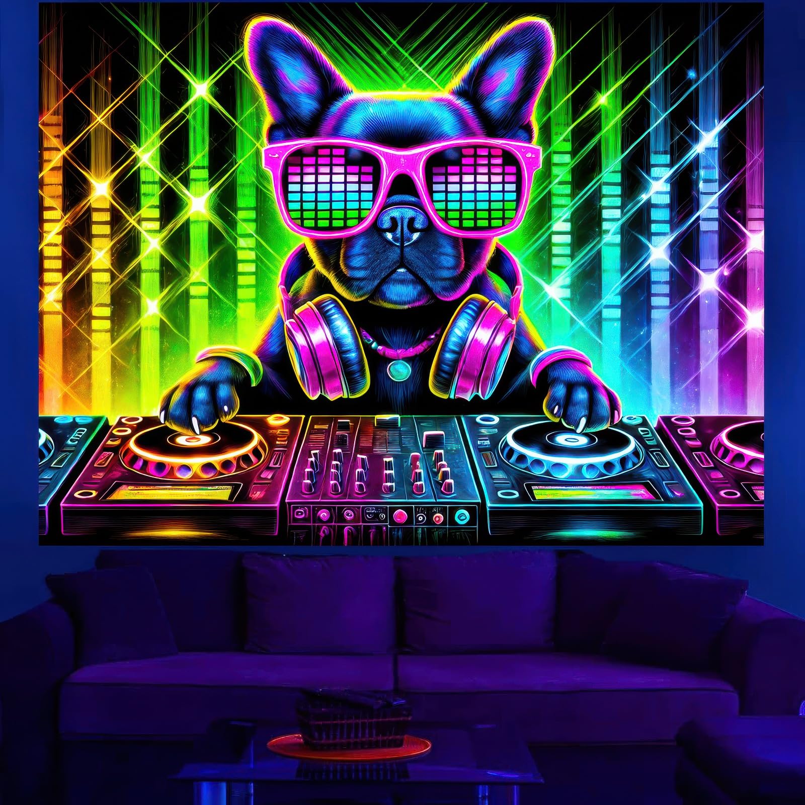BlissYard Blacklight Tapestry Cannabis Leaf Bedroom Decor 78 x 59 Inch | Cannabis Leaf UV Wall Hanging Smoking Neon Backdrop for Bedroom Party Dorm Style