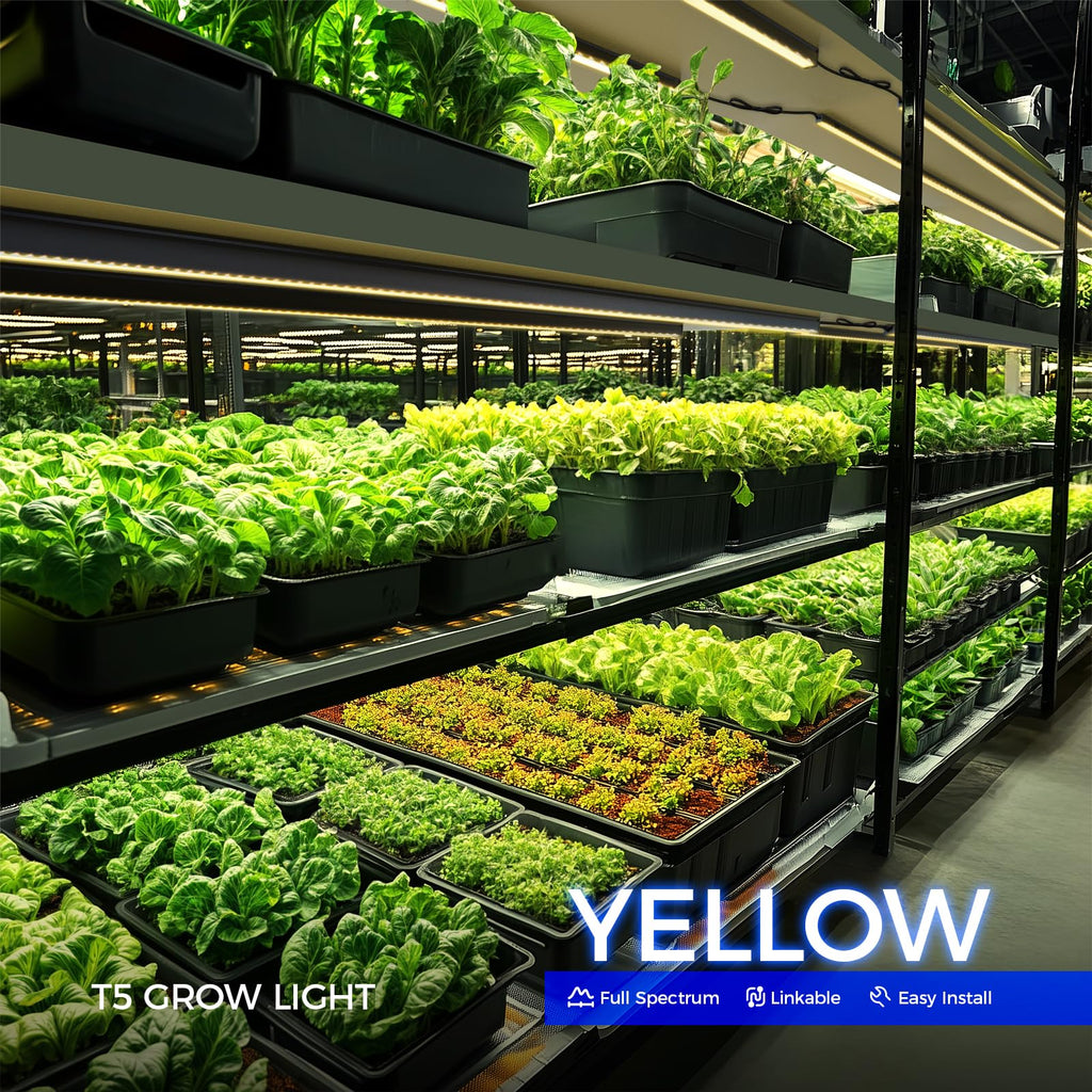 Barrina Grow Lights for Indoor Plant, T5 1FT Full Spectrum, Yellow, 4 Packs | Black Cover LED Grow Light Strips, Linkable, Plant Light for Indoor Plants Growing, 3 Mounting Modes, Separate On/Off