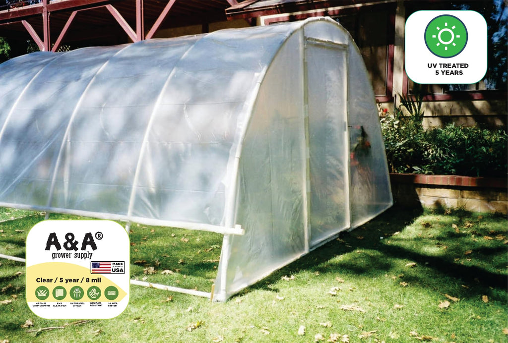 A&A Greenhouse Clear Plastic Film 8 mil - Polyethylene Covering - UV Protection - (10 ft. W x 25 ft. L)