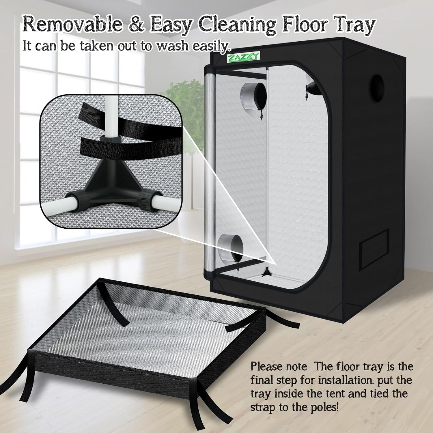 zazzy 3'X3' Grow Tent 32"x32"x63", High Reflective Mylar Growing Tent | Observation Window, Removable Floor Tray and Tool Bag for Planting Indoor Fruit Flower Veg
