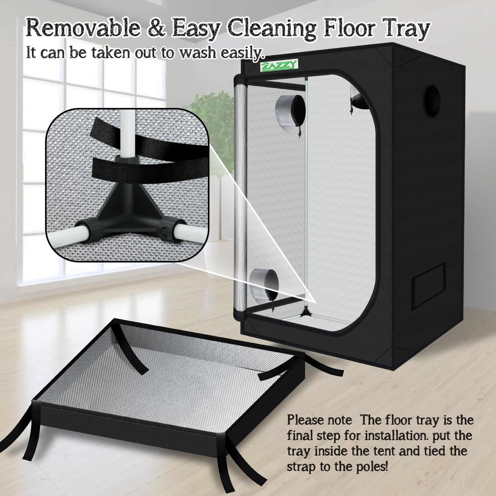 zazzy 3'X3' Grow Tent 32"x32"x63", High Reflective Mylar Growing Tent | Observation Window, Removable Floor Tray and Tool Bag for Planting Indoor Fruit Flower Veg