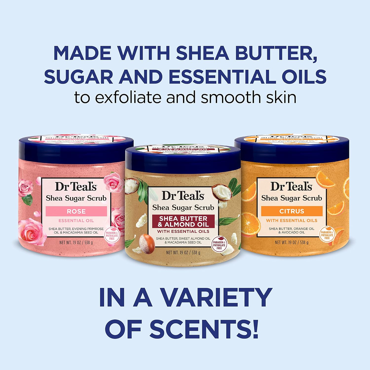 Dr Teal's Shea Sugar Body Scrub, Cannabis Sativa Hemp Seed Oil with Essential Oils, 19 oz (Pack of 3)