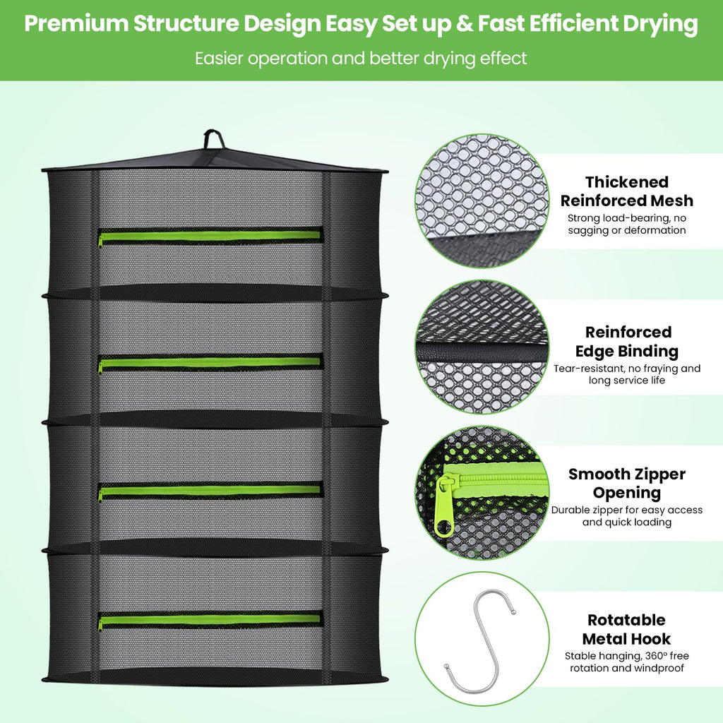 MEKOLIFE 6-Layer Herb Drying Rack with Collapsible Mesh Design | 23.62 Inch Hanging Drying Rack with Zipper and Garden Pruning Shears - Versatile Plant Drying Solution