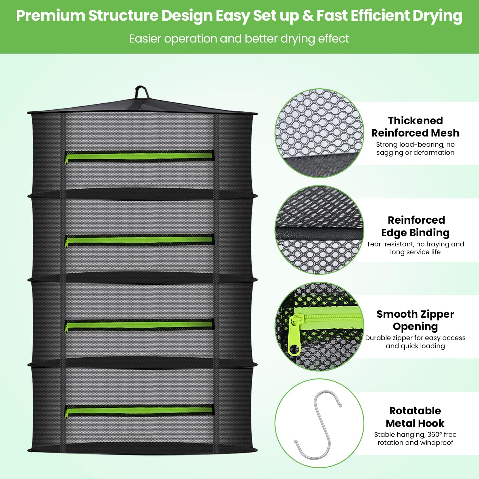 MEKOLIFE 6-Layer Herb Drying Rack with Collapsible Mesh Design | 23.62 Inch Hanging Drying Rack with Zipper and Garden Pruning Shears - Versatile Plant Drying Solution