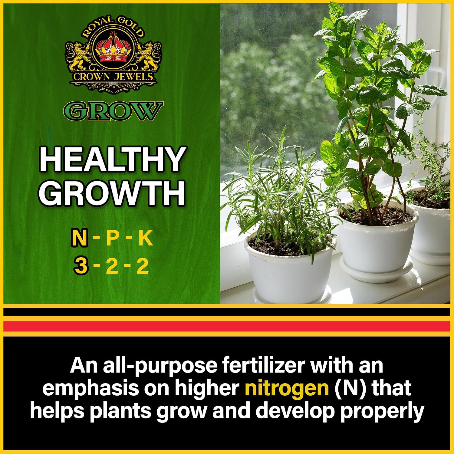 Royal Gold Crown Jewels Organic Grow 3-2-2 Dry Soluble Fertilizer, 5 lbs - Best for Improving Soil Before Planting, Encouraging Vigorous Growth and Plant Feeding