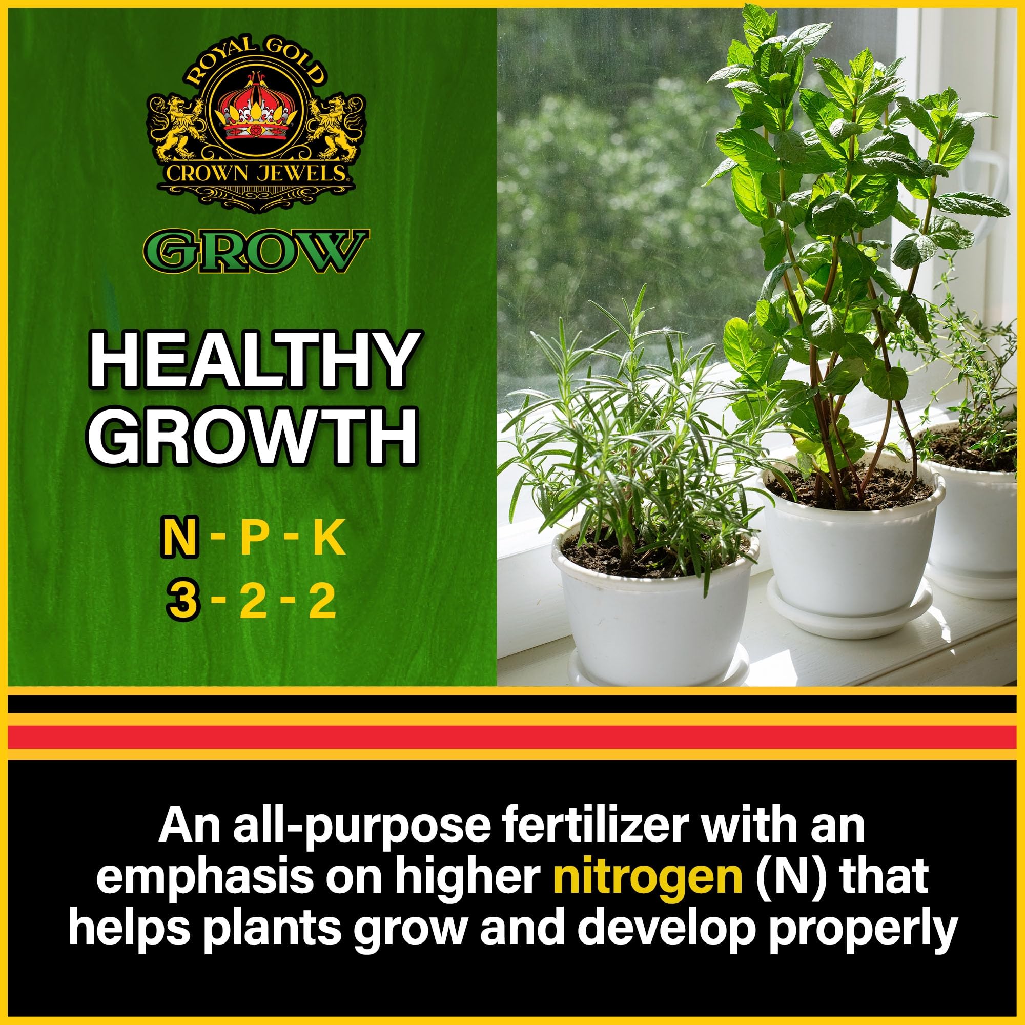 Royal Gold Crown Jewels Organic Grow 3-2-2 Dry Soluble Fertilizer, 5 lbs - Best for Improving Soil Before Planting, Encouraging Vigorous Growth and Plant Feeding