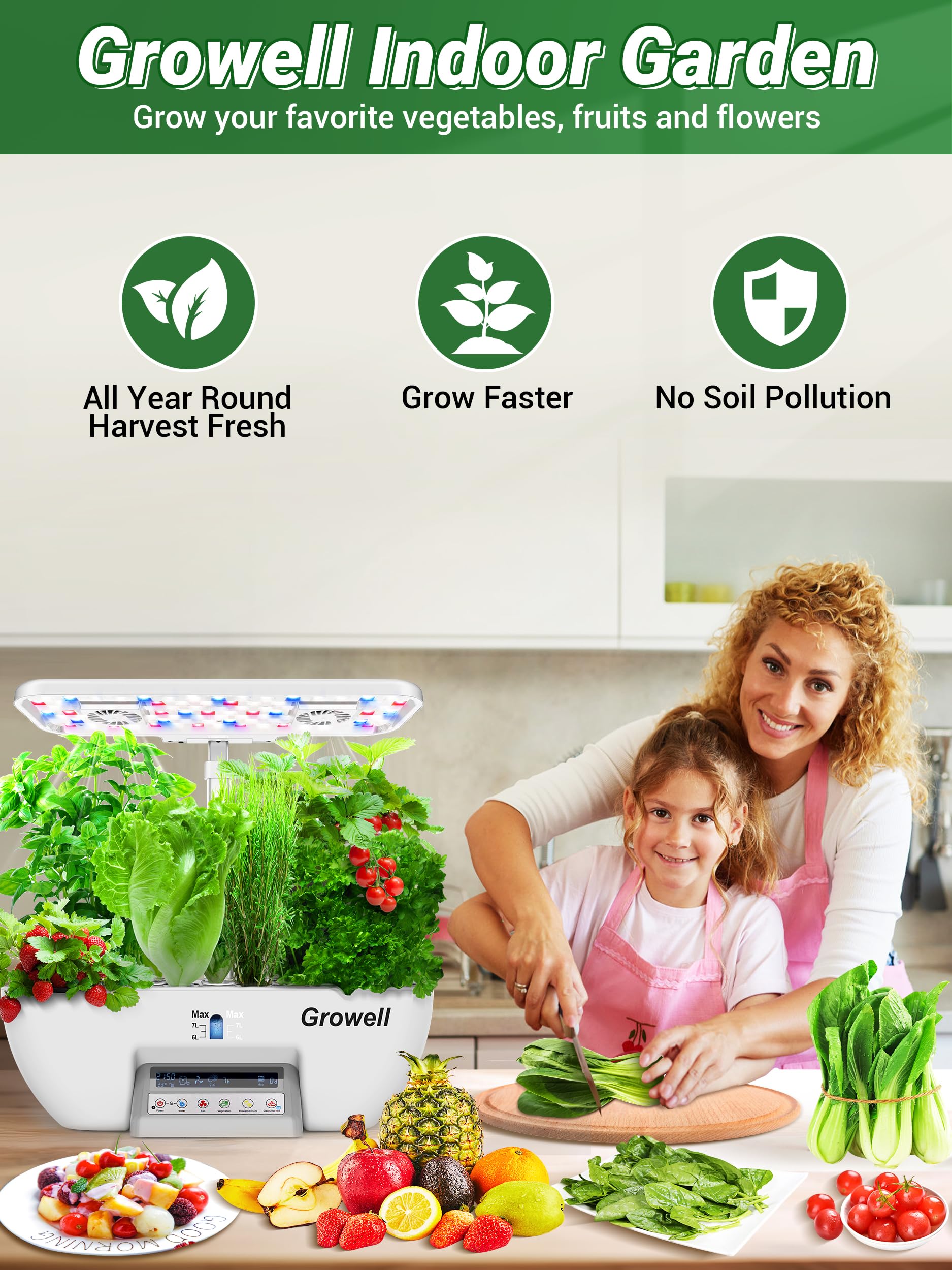 Growell Hydroponics Growing System Kit, 17 Pods Herb Garden with 102 28W Full-Spectrum Grow Lights & 2 Fans, Indoor Garden with Water Pump, 10L Water Tank, Auto Timer, Height Adjustable (Black & Grey)