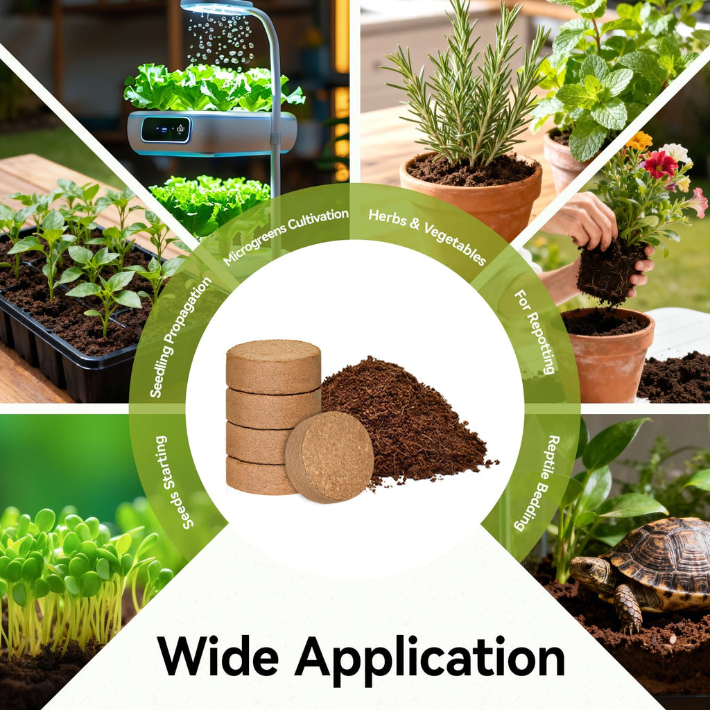 100 Pack 30mm Organic Coco Coir Pellets Seed Starter Soil | Low EC, pH Balance, Potting Soil Mix, Indoor Outdoor Plants, Herbs Houseplants Bonsai Vegetables Flowers