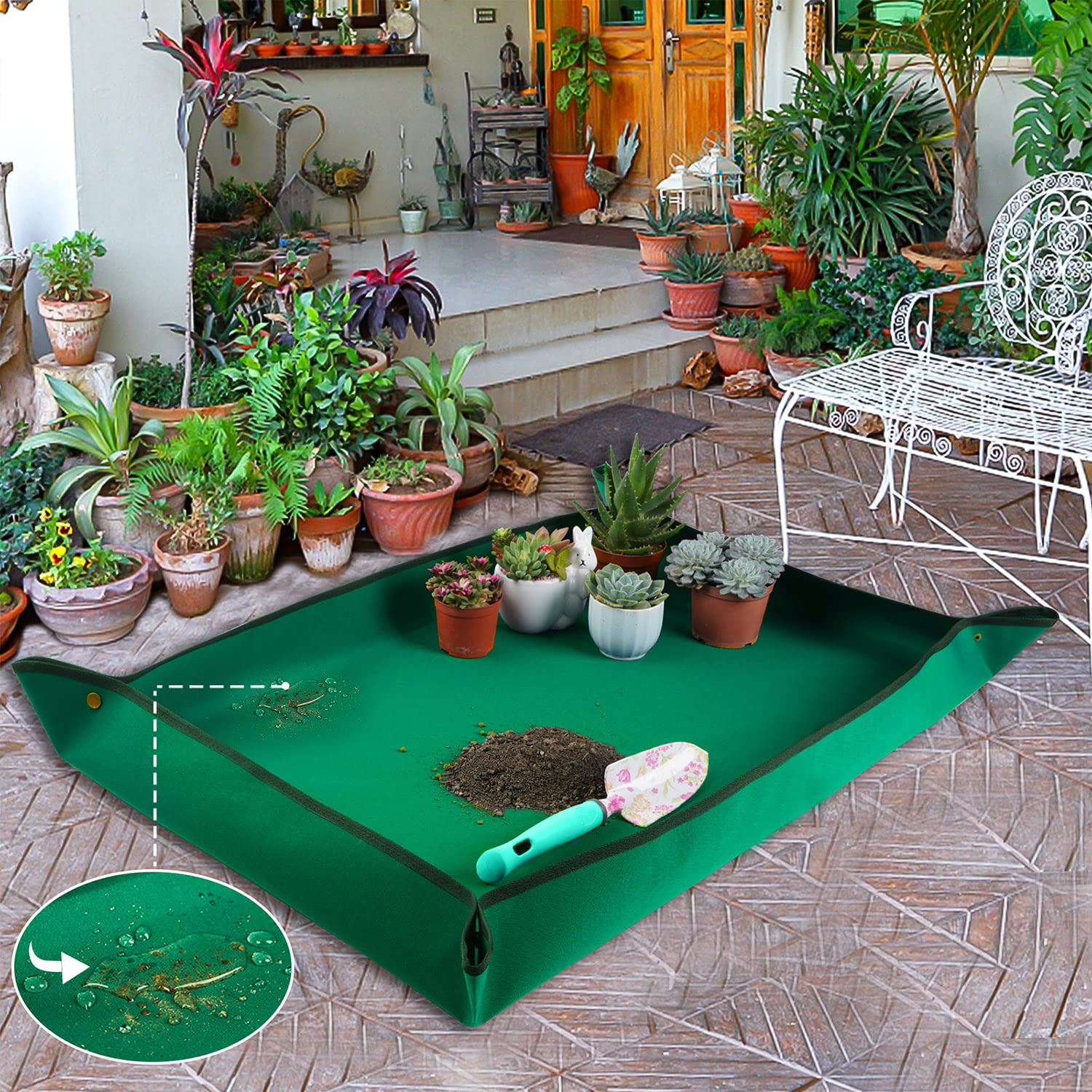 Repotting Mat for Indoor Plant Transplanting Control Mess, 26.8"X26.8" Waterproof Succulent Potting Mat Square Planting Tray Soil Change Mat Gardening Gifts for Plant Lovers