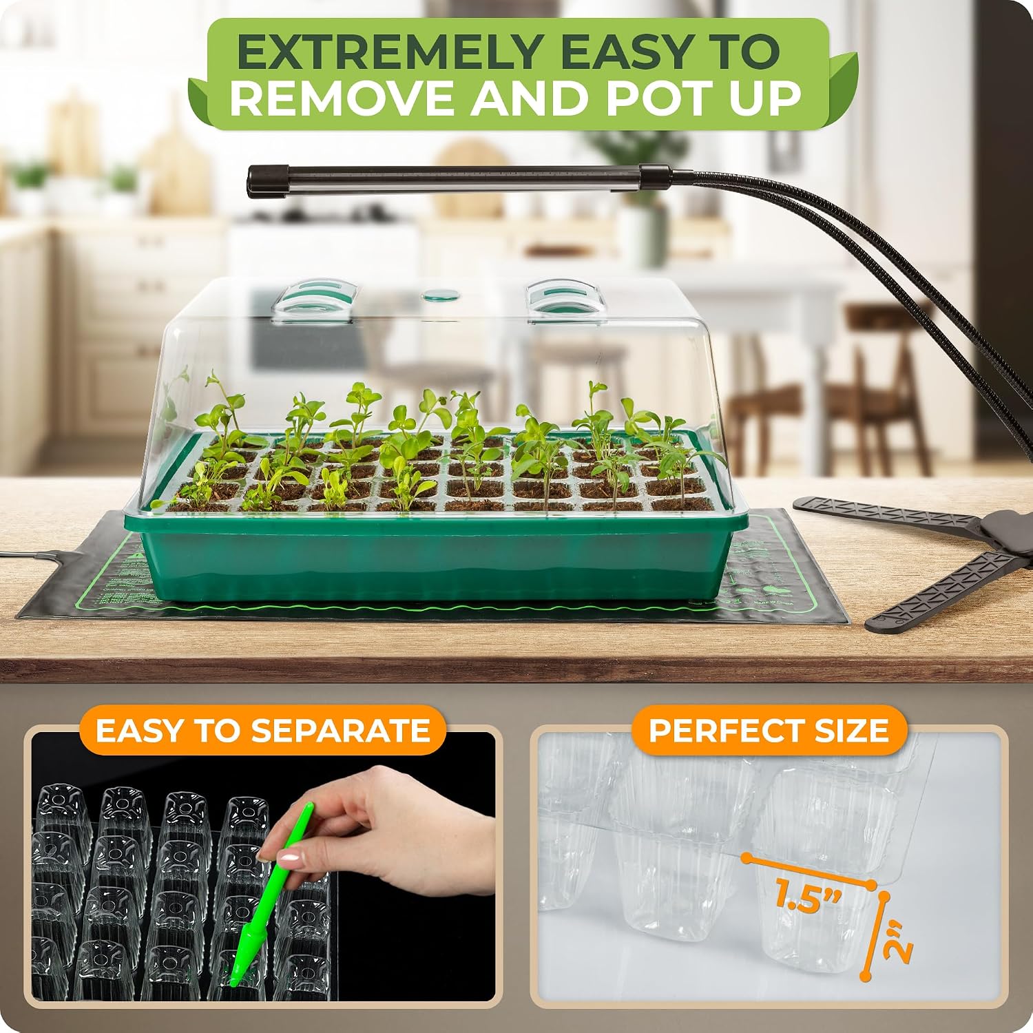Seed Starter Tray with Grow Lights and Heating Mat - 40 Cell Plant Germination Tray with 4.7" Humidity Dome Seed Starter Kit for Indoor Seed Starting and Propagation